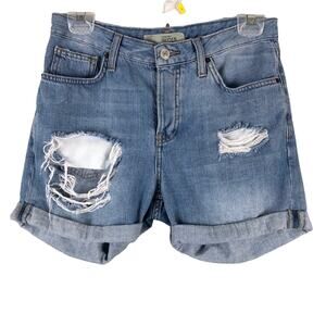 Topshop Light Wash Moto Distressed Button Fly Cuffed Hayden Jean Denim Shorts